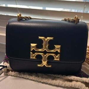 Tory Burch Dark Blue Crossbody with Gold Accent